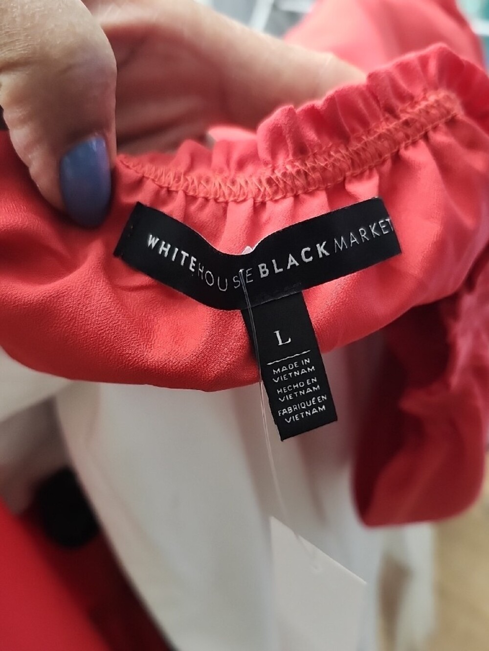 White House Black Market Coral Red Off-Shoulder Top - Picture 5 of 5